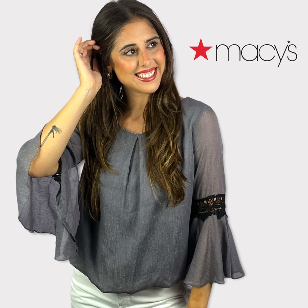 Macy's BCX NWT Metallic Crochet Bell Sleeve Top MEDIUM